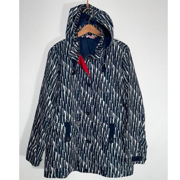 Land's End Rain Coat w/Blue Graphic Pattern - Women's Size L (14-16)‎ - Picture 1 of 12
